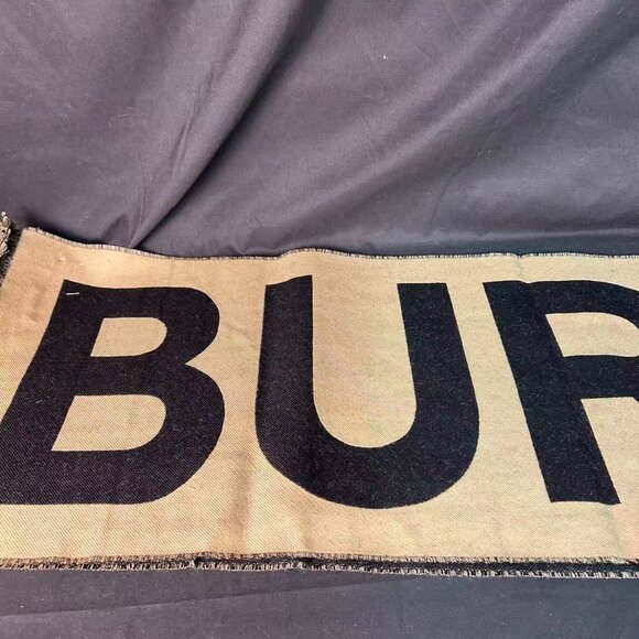 Burberry Monogram “B” Wool-Blend Scarf — Black/Beige, New - Picture 2 of 13
